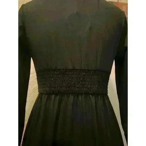 Anrabess Long Sleeve V-Neck Pleated High Waist Maxi Dress Black NWT Size S - Picture 5 of 9